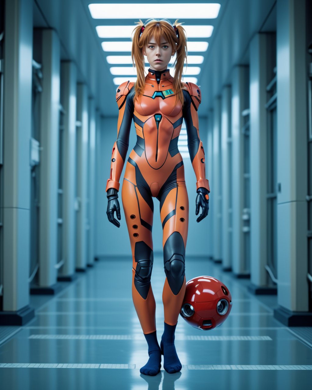 Elaborate scene of a German girl as Asuka Langley from Genesis Evangelion,  ginger hair,  wear bandages by FreedomLAB 😍 o...