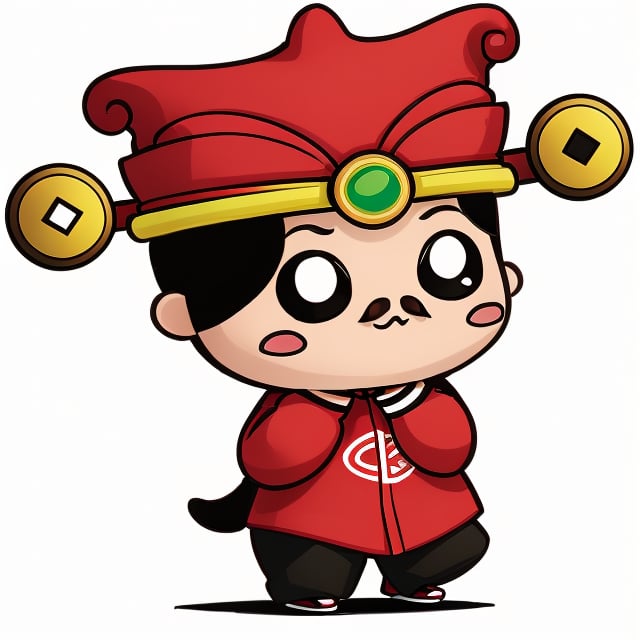 (1st boy) ,happy,red hat,(White background) , (SUPER CHIBI),chibi,fully_clothed,full_body,Standing posture