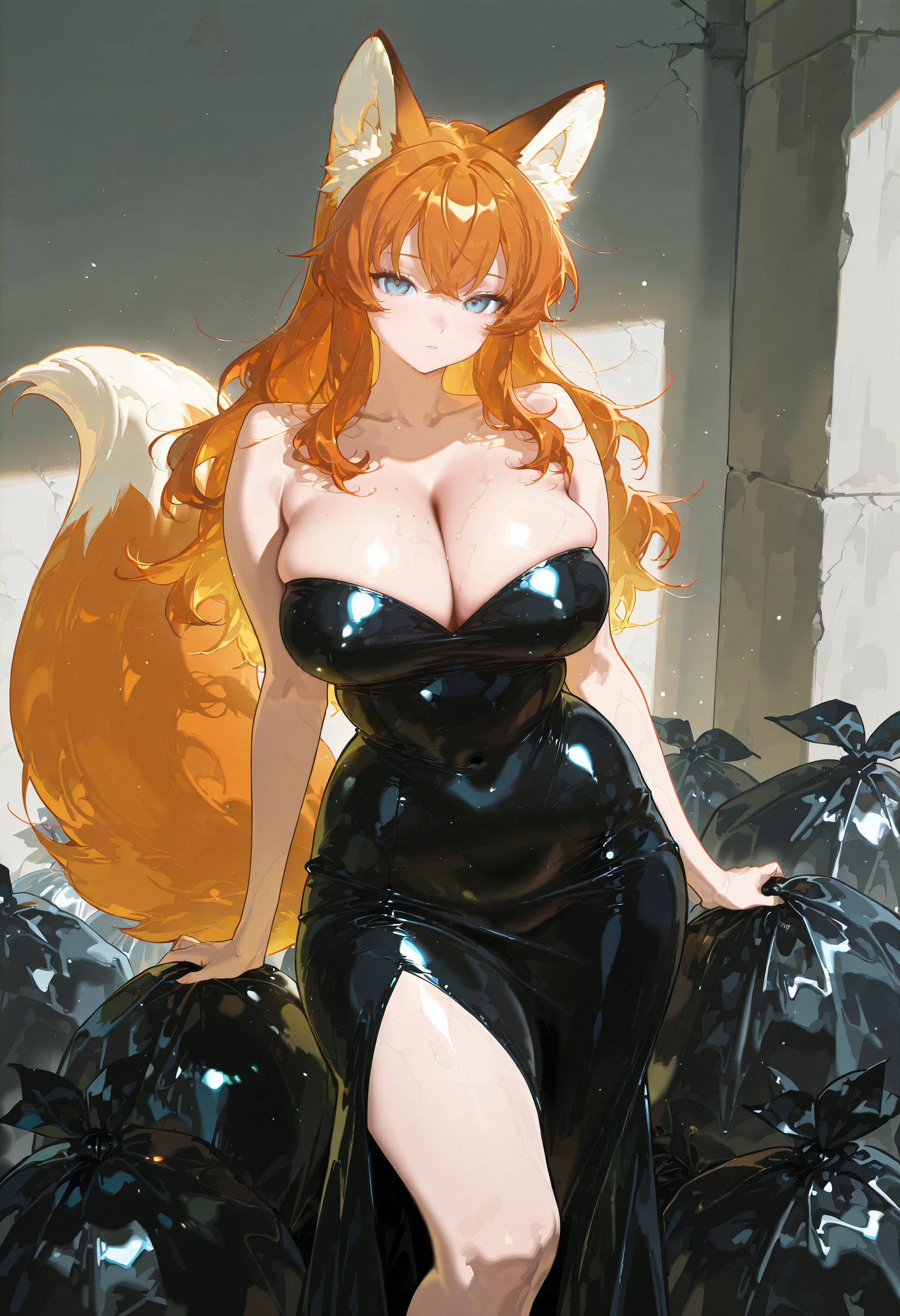 1girl,  solo,  black latex dress by miaomiao on Tensor.Art
