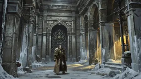 Yurimazum art style.Dark fantasy,  medieval architecture,  intricate carvings by MarkoClarkAA on Tensor.Art
