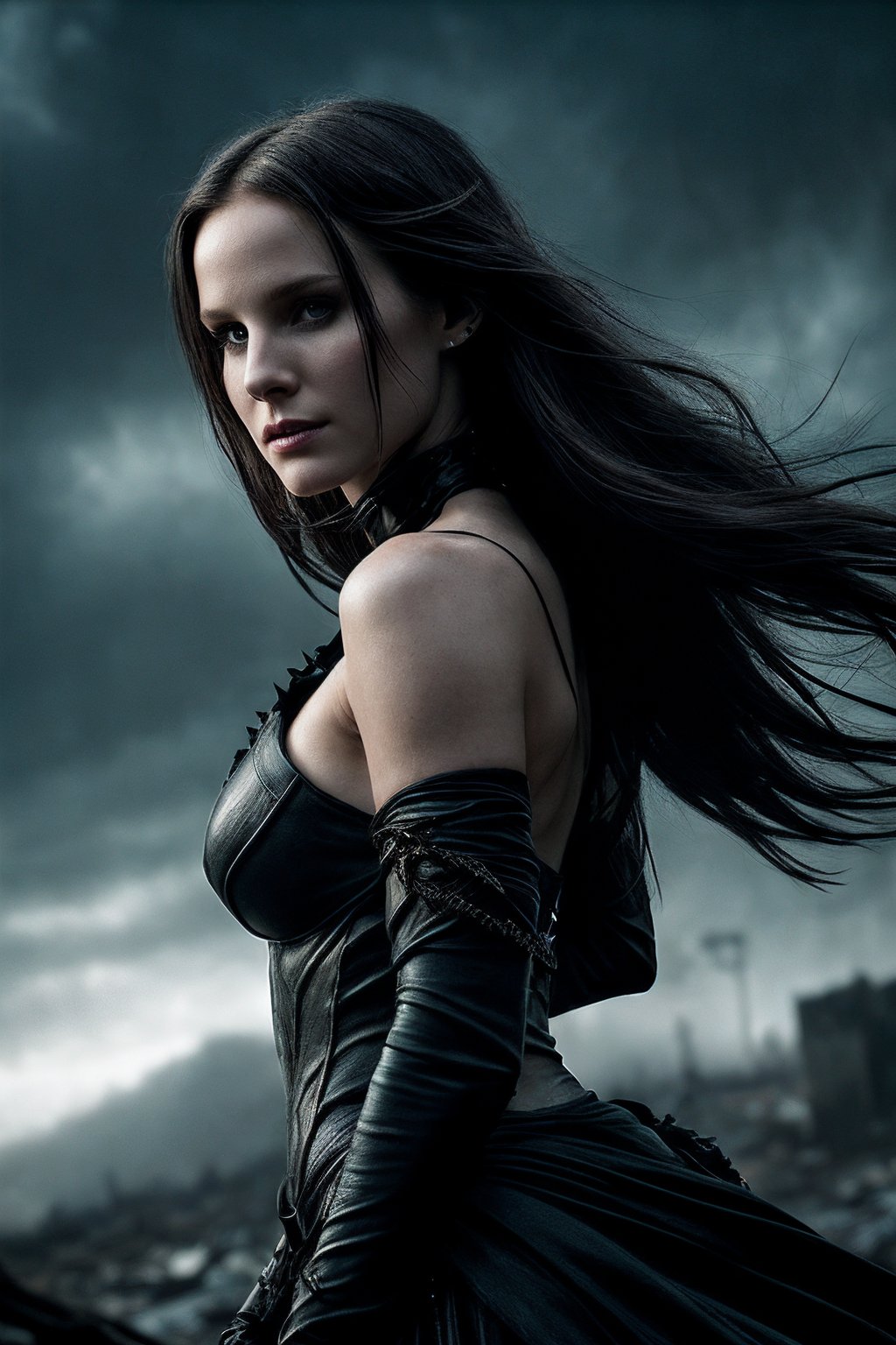 KristenB_SoloTI_v1,  (In a dark,  foreboding outfit featuring a flowing by Solo on Tensor.Art