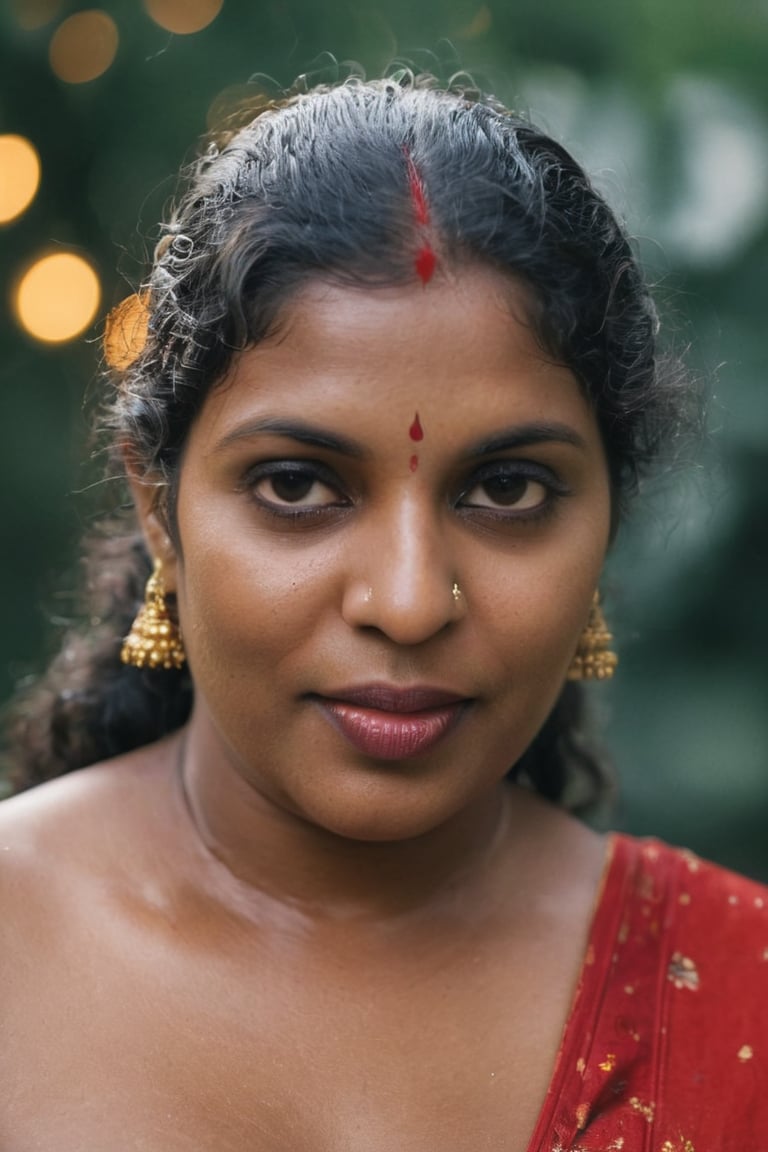 (((photo of a kerala black aunty ))), (((dark skinned mature aunty))), (((Half Body))), (((very dark skin))), (((age 65+))), (((chubby tall))), (((huge busty milky wet big massive boobs))), (((nude thigh))), (((slum  mini skirt))), ((black skin dark body)), (((red ornaments))), dark nipple, (((depth of field))), ((( flame bokeh))), (((rain))), ((( flashing light leaks))), (((divine))), photorealistic,photo, realism, Getty Images, RAW candid cinema, 16mm, colour graded portra 400 film, remarkable colour, ultra realistic, textured skin, remarkable detailed pupils, realistic dull skin noise, visible skin detail, skin fuzz, dry skin, shot with cinematic,light leaks, RAW Image, DOF, depth of field,bokeh<lora:EMS-337761-EMS:0.800000>