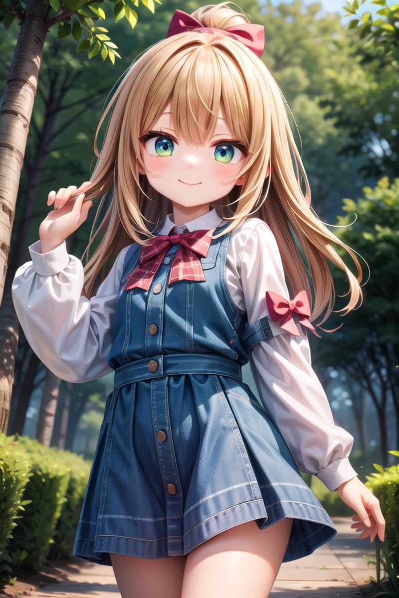 insanely detailed, absurdres, ultra-highres, ultra-detailed, best quality,1girl, solo, nice hands, perfect handsBREAKjirai kei,plaid skirt, shirt, long sleeves, bow, blue skirt, white shoulder frilly shirt, outdoors, blue bow, long hair, (cleavage:-1.5)BREAKhappy smile, laugh, closed mouthBREAKstanding, cowboy shot, looking at viewerBREAKslender, kawaii, perfect symmetrical face, ultra cute girl, ultra cute face, ultra detailed eyes, ultra detailed hair, ultra cute, ultra beautifulBREAKin forest, depth of field, ultra detailed backgroundBREAKmedium large breastsBREAKorange hair, green eyes, topknot,