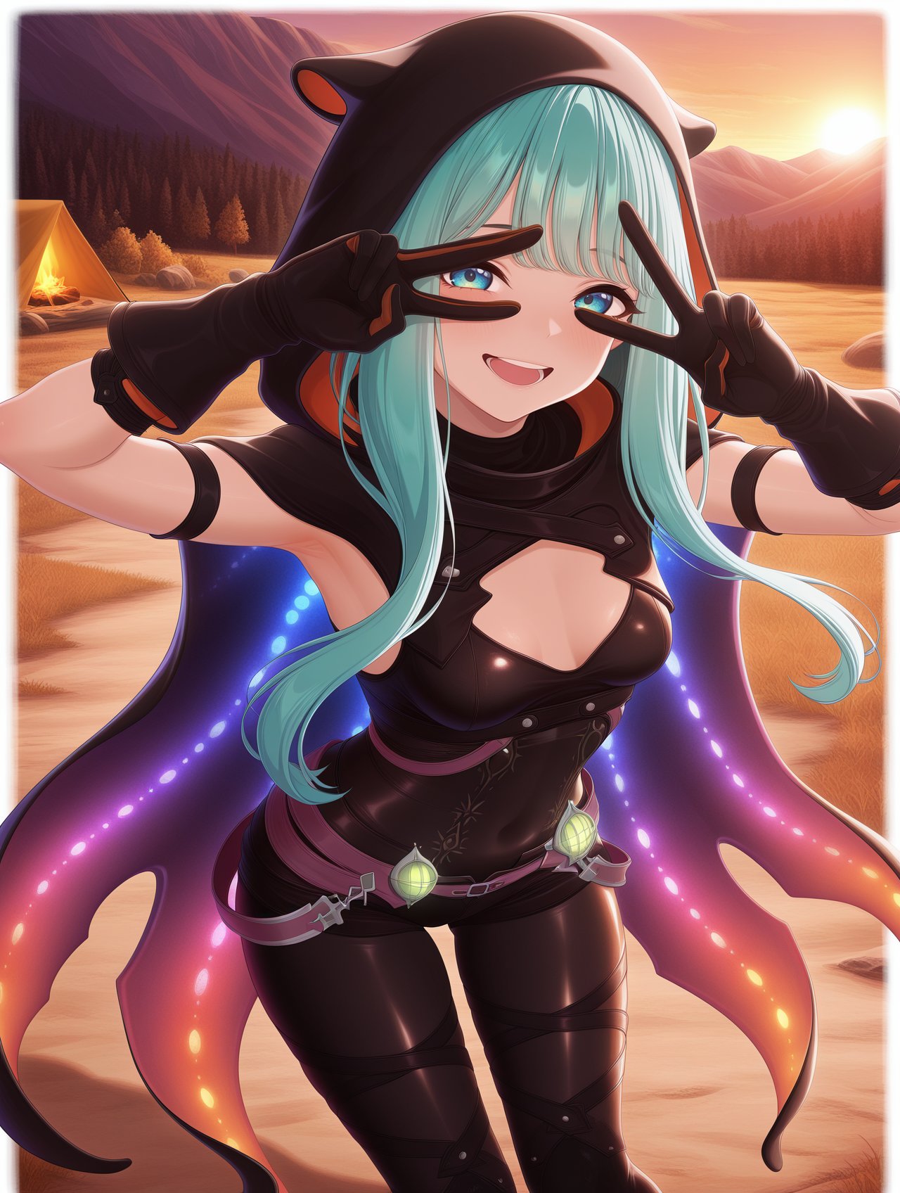namielle armor,  black hood,  1girl by miaomiao on Tensor.Art
