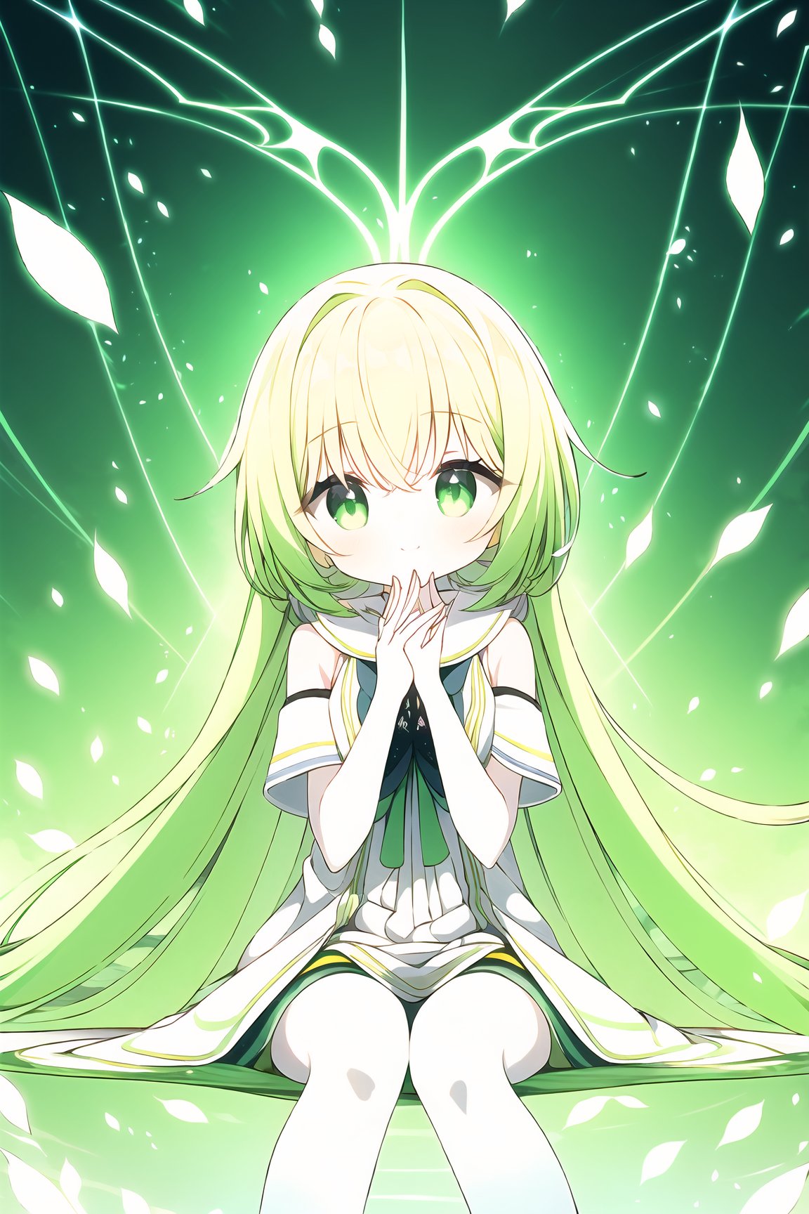 A captivating,  dreamlike anime girl standing in a fantastical landscape filled with swirling shades of vibrant yellow,  g...