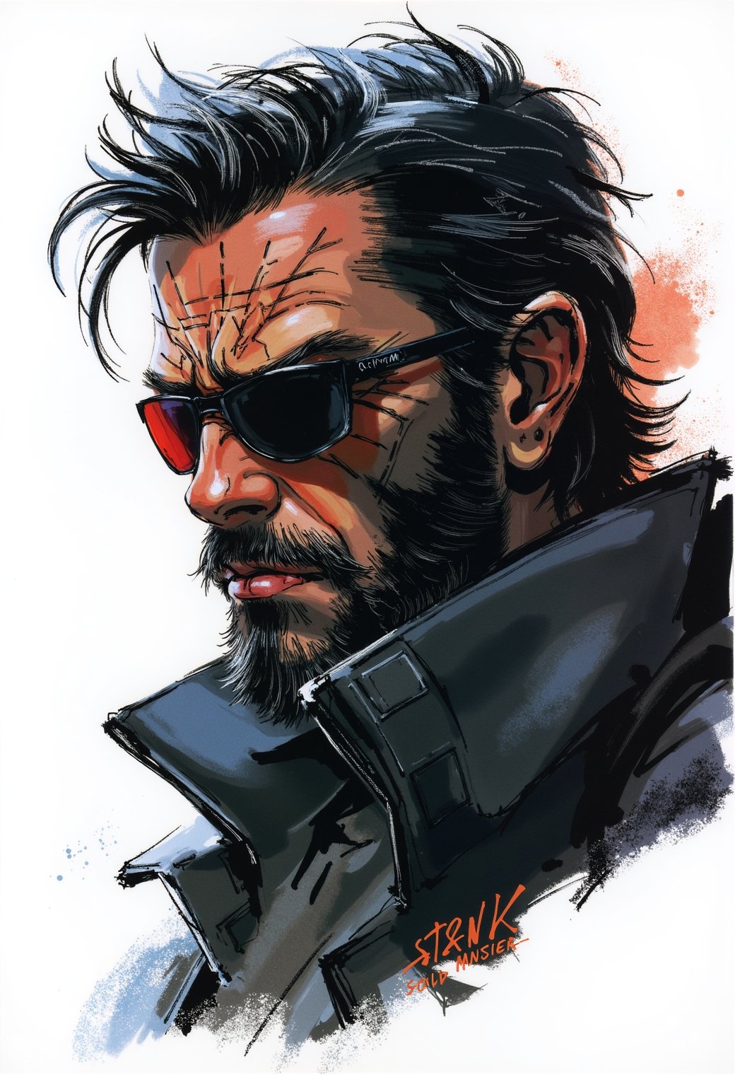 concept art drawing in the style of ck-mgs,  solid snake portrait by Captain Nemo on Tensor.Art