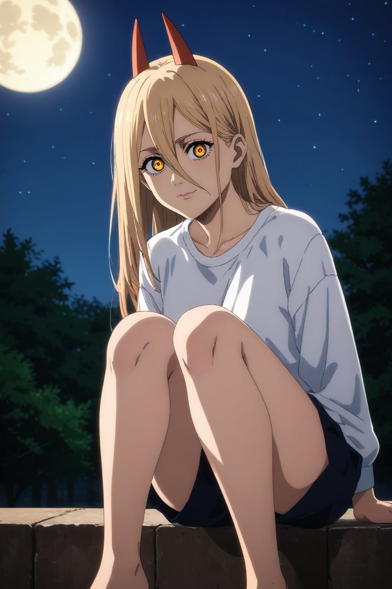 score_9, score_8_up, score_7_up, source_anime, rating_safe, , anime screencap, , , , , 1girl, power \(chainsaw man\), chainsaw man, blonde hair, yellow eyes, solo, straight-on, hill, night, full moon, knees together feet apart, light smile, <lora:shingeki_no_kyojin_s4_style_pony:0.96>, shingeki_no_kyojin_s4_style, <lora:sdxl_lightning_8step_lora:1>