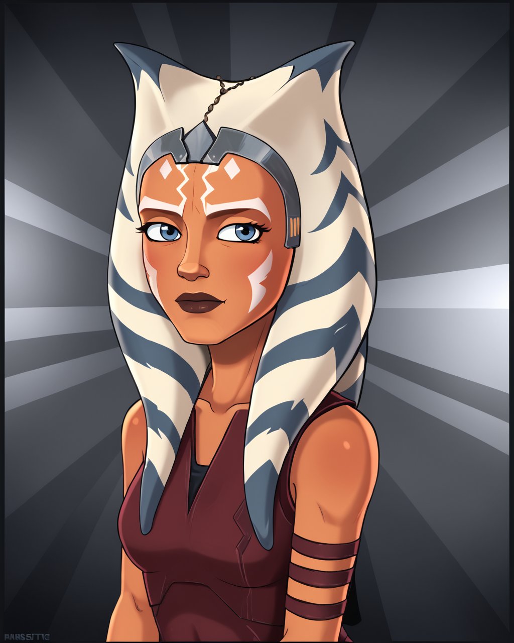 half body potrait,solo, ahsoka tano, random detailed background,