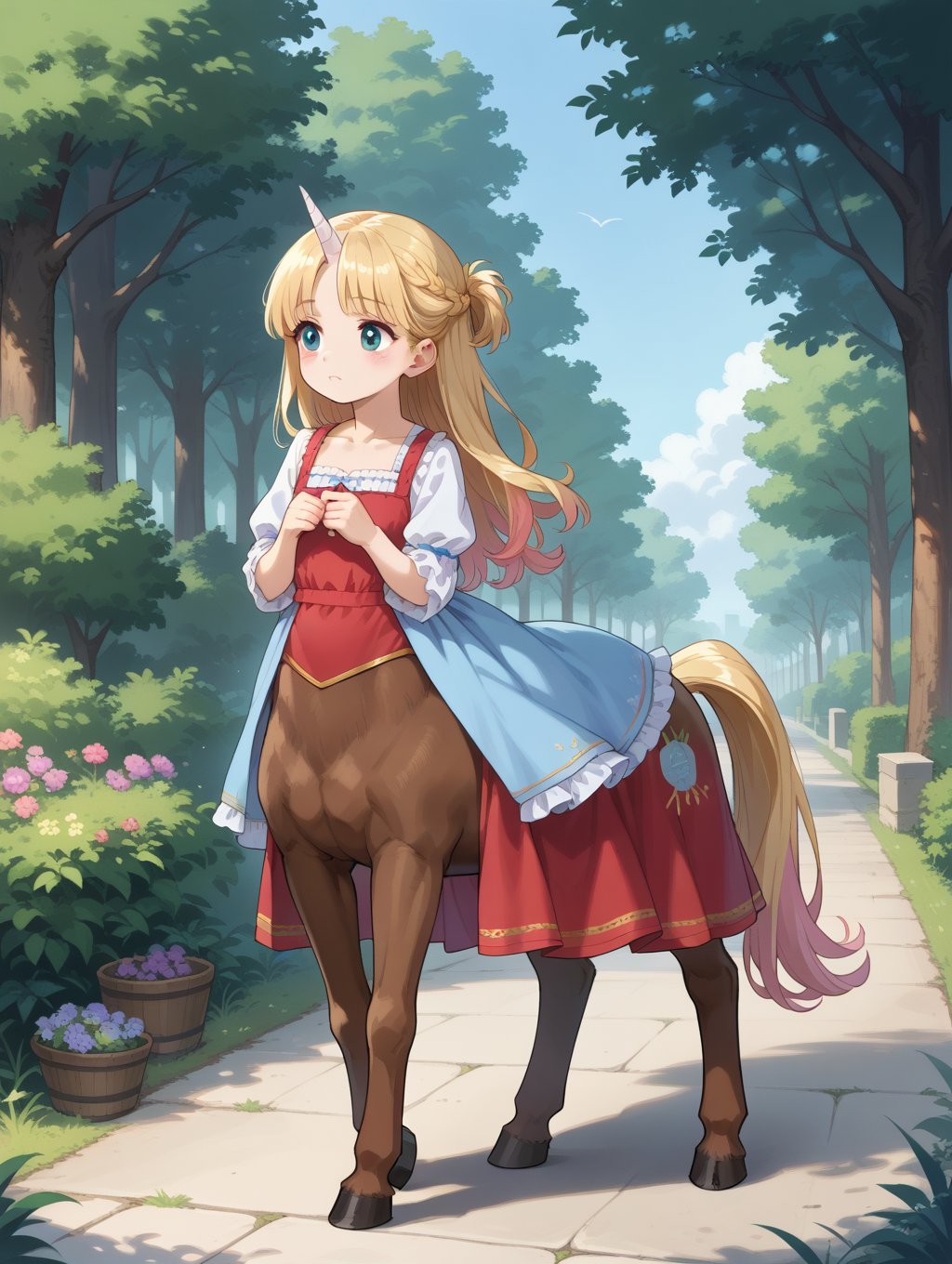 score_9, score_8_up, score_7_up,source_anime,solo,  centaur, unicorn, dress, 