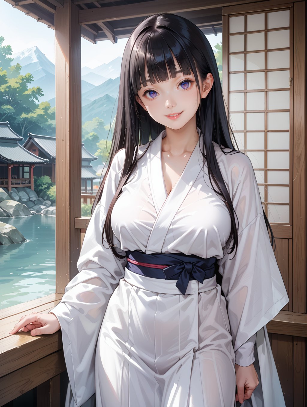 score_9, score_8_up, score_7_up,source_anime, 1girl, solo, shirayuridefault, hime cut, blunt bangs, purple eyes, black hair, looking at viewer, miko, ((huge breasts:0.8)), japanese house, smile, contrapposto, standing, posing, cowboy shot, score_9, score_8_up, score_7_up, score_6_up, score_5_up, score_4_up, BREAK source_anime, masterpiece, perfect anatomy, perfect composition, perfect hand, (beautiful detailed eyes:1.2), (soft colors), uncensored