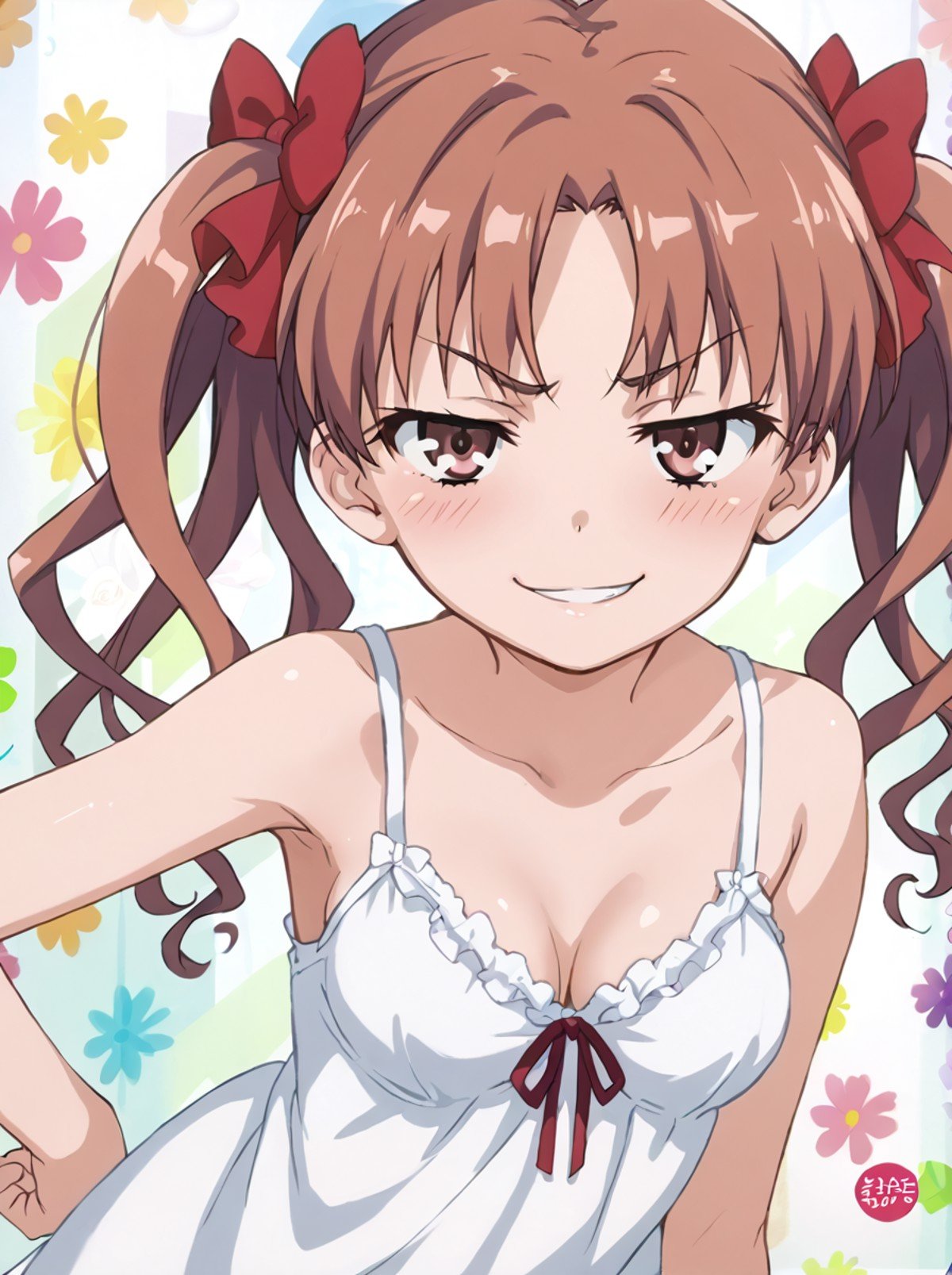 score 9, score 8 up, score 7 up, detailed background, shiny skin, rating safe, <lora:kuroko.pony:1>,kuroko, other, meme, medium breasts, dress, chemise, half-closed eyes, blush, parted lips, looking at viewer, smirk, 