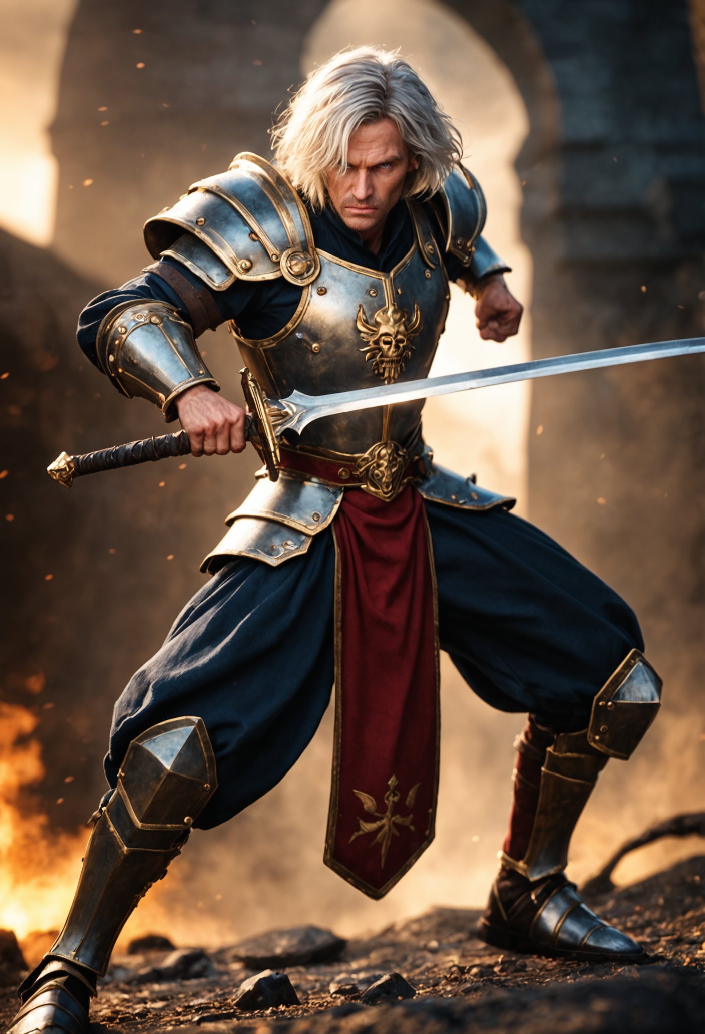 cinematic film still cinematic film still Full body portrait of a scary muscular warrior. Armour made of human skulls ,  h...