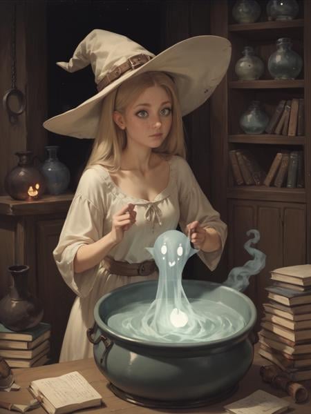 score_9, score_8_up, score_7_up, score_6_up, score_5_up, score_4_up,  <lora:ph4nt0m01lXLP:0.7> ph4nt0m01l, 1girl, witch, cauldron, ghosts, cute