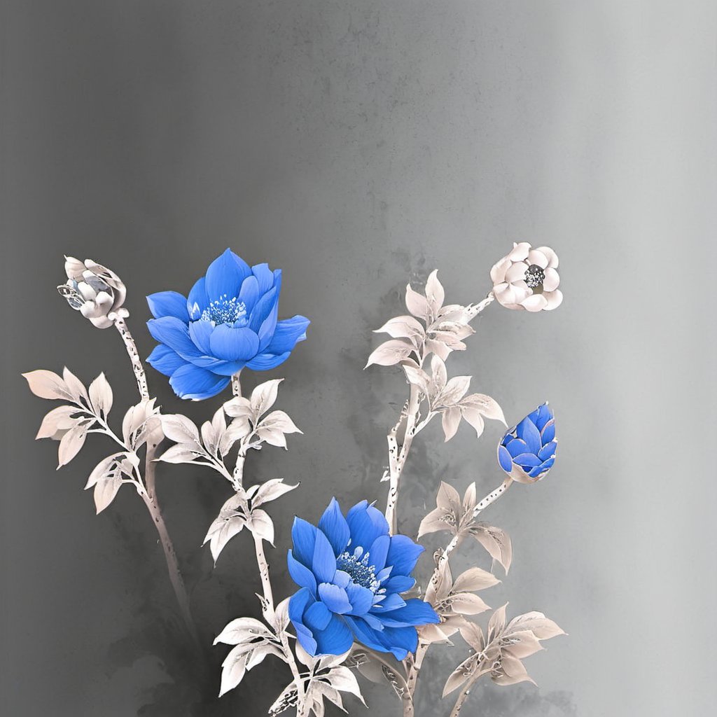 guofeng, no humans, flower, still life, monochrome, simple background, blue flower, grey background, gradient, gradient background, blue theme,  <lora:guofeng_v1.0xl:1>, masterpiece, best quality,