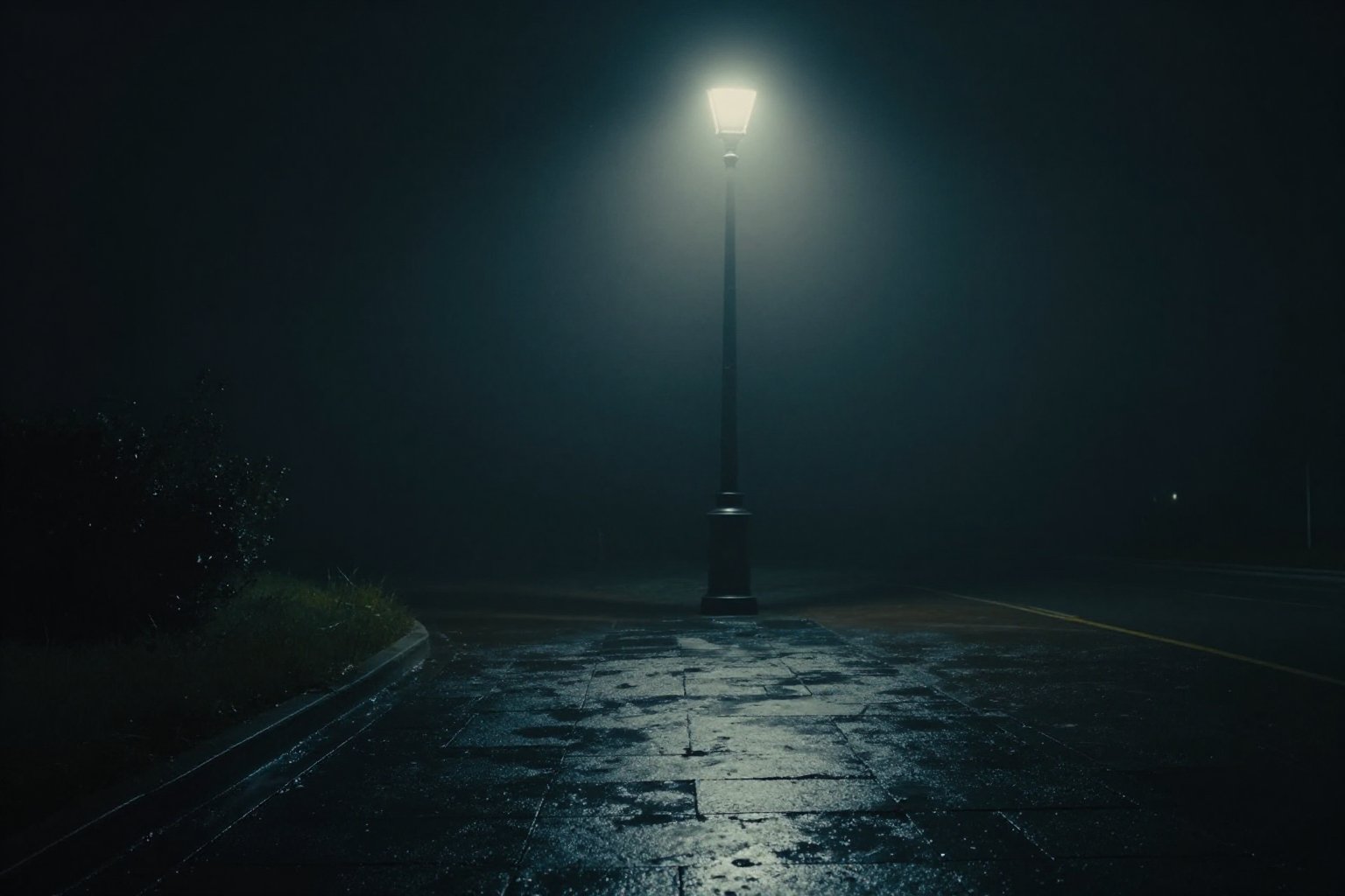 Dark Moody Atmosphere,  Photorealistic:1 Dark Chiaroscuro Lighting Style cinematic film style a street light in a foggy ci...