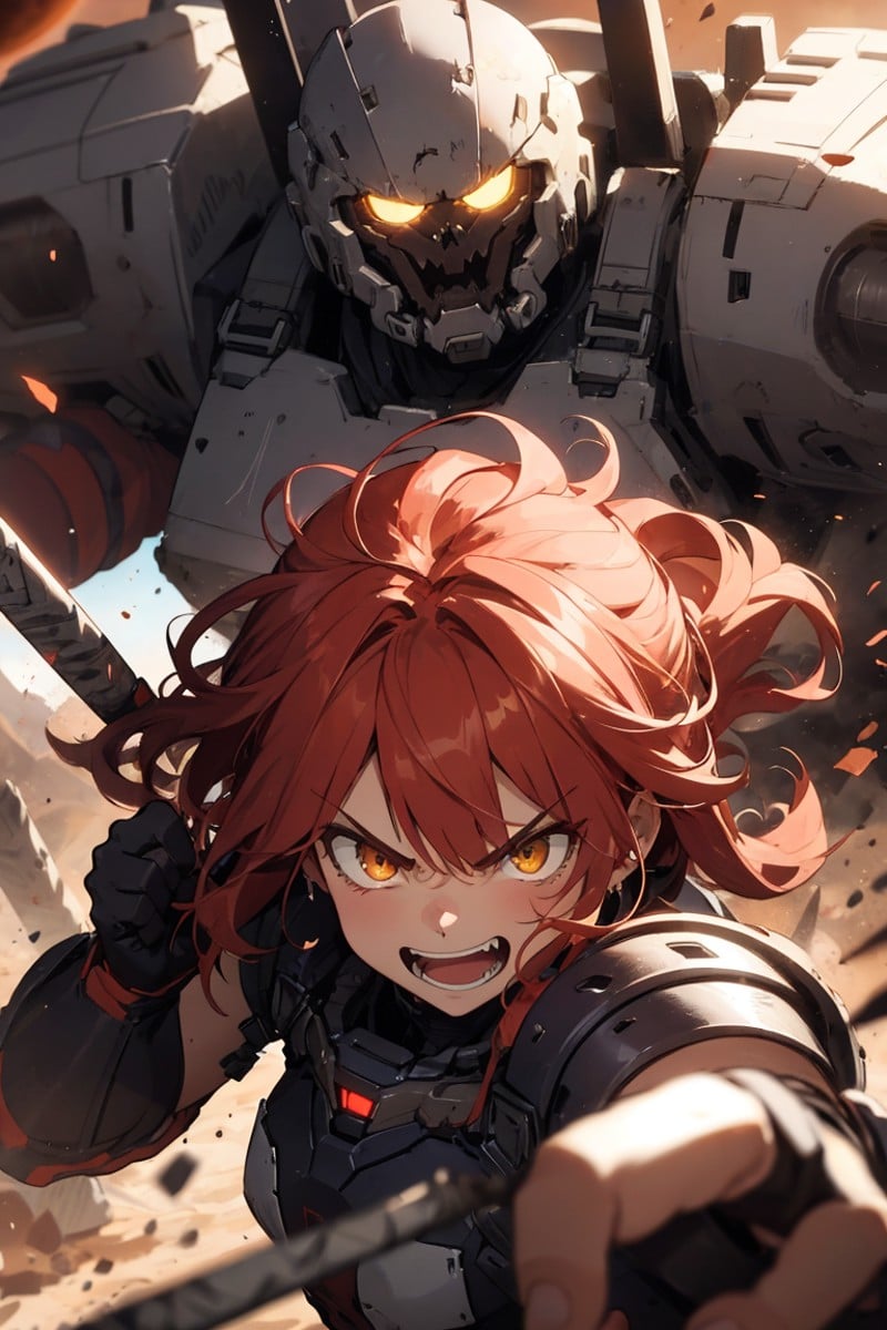 female barbarian rampages, mars, battle suit, angry smile,ultra quality, detailed face