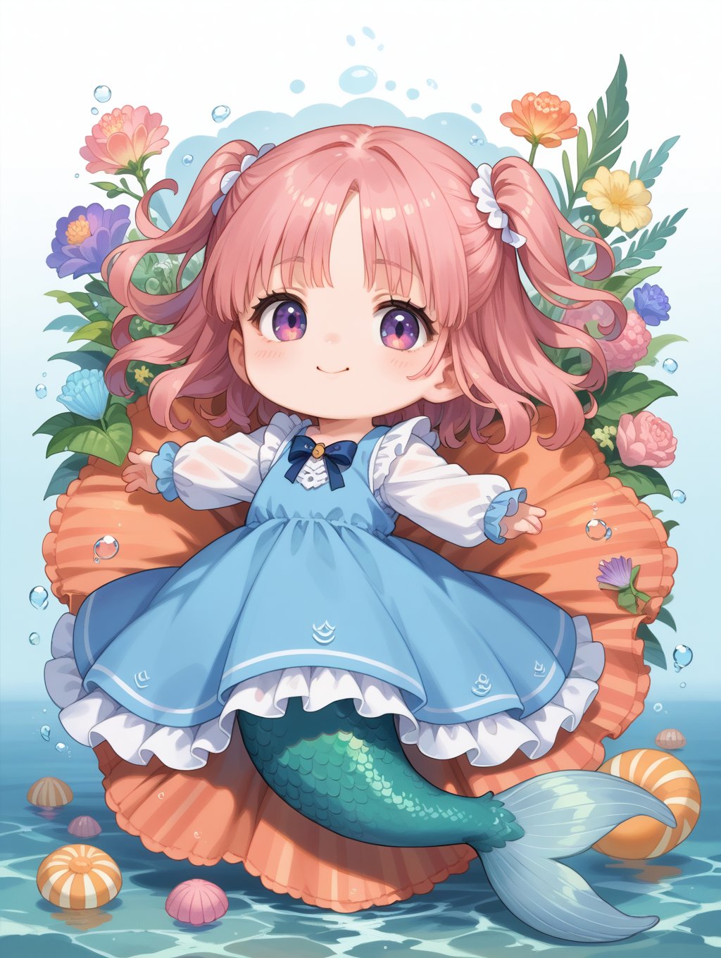 score_9, score_8_up, score_7_up,source_anime,chibi, solo,  mermaid, dress, detailed background, 