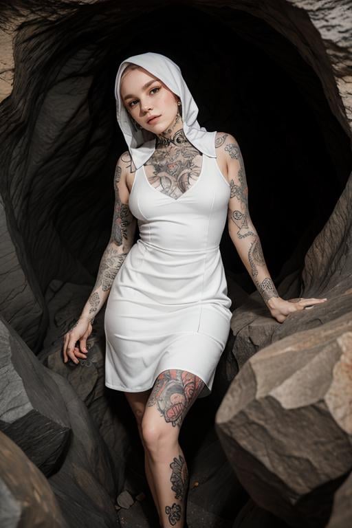 SGShkurushkain tattooed wearing an office dress in  a cave,  <lora:SGShkurushka_198800:0.55>