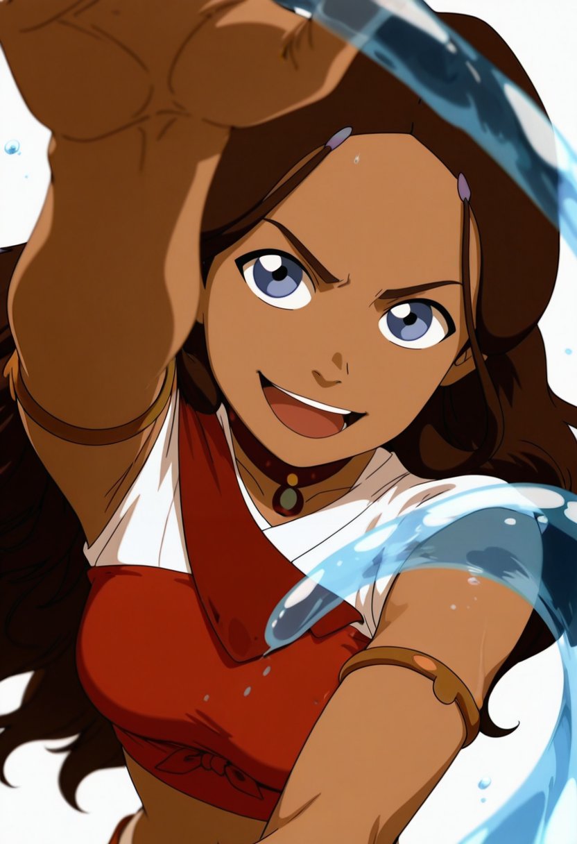 In the avatar TV animation style,  Katara,  brown hair by Altimater on Tensor.Art