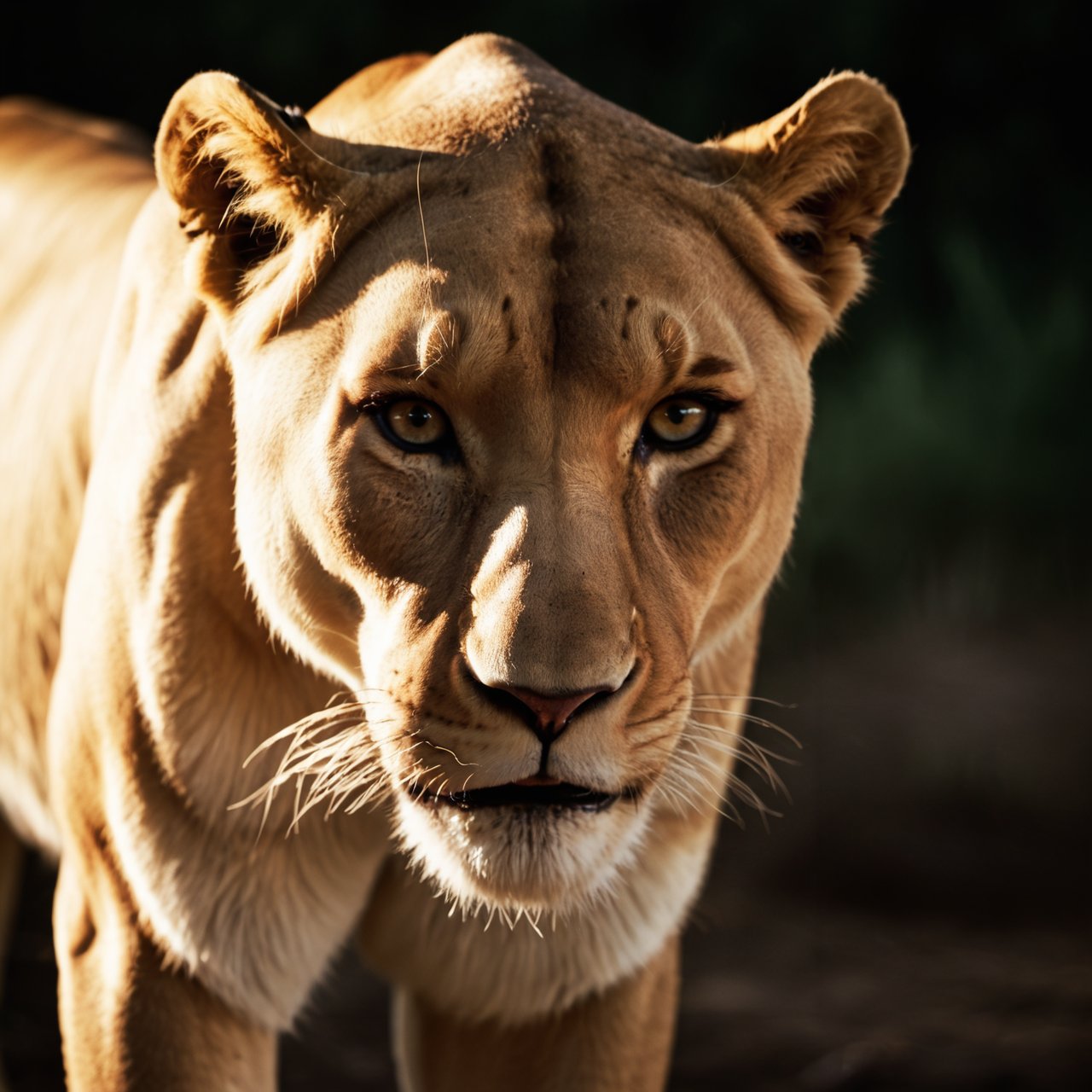 <lora:boh2-000006:1>,  RAW shoot,  Stunning, highly detailed cinematic shot of a beautiful realistic lioness. Dramatic lighting.