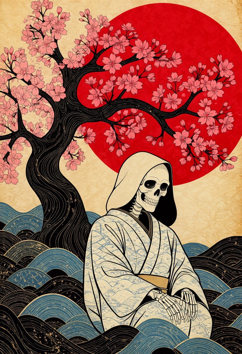 traditional ukiyo-e style,  woodblock print texture,  1skeleton by skycodee on Tensor.Art