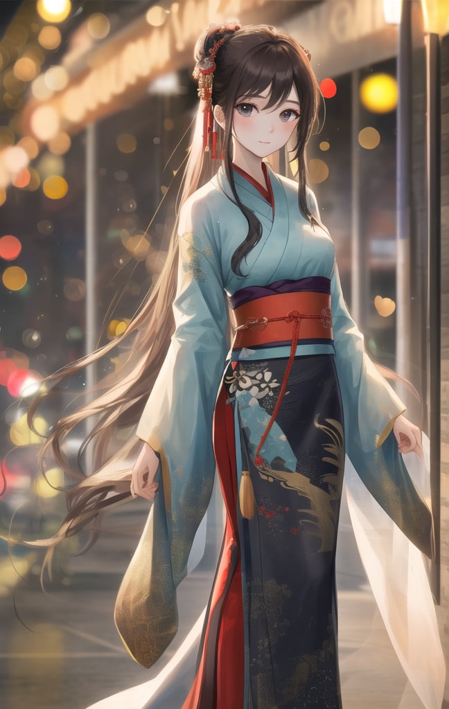 masterpiece,best quality,city,1girl,looking at viewer,bokeh,hanfu,