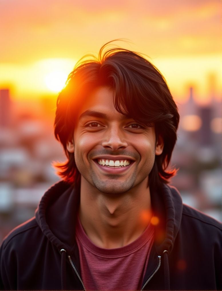 Neeraj Chopra ,  In the heart of a bustling city,  under the soft glow of a golden hour sunset by HottiesnHotties on Tenso...