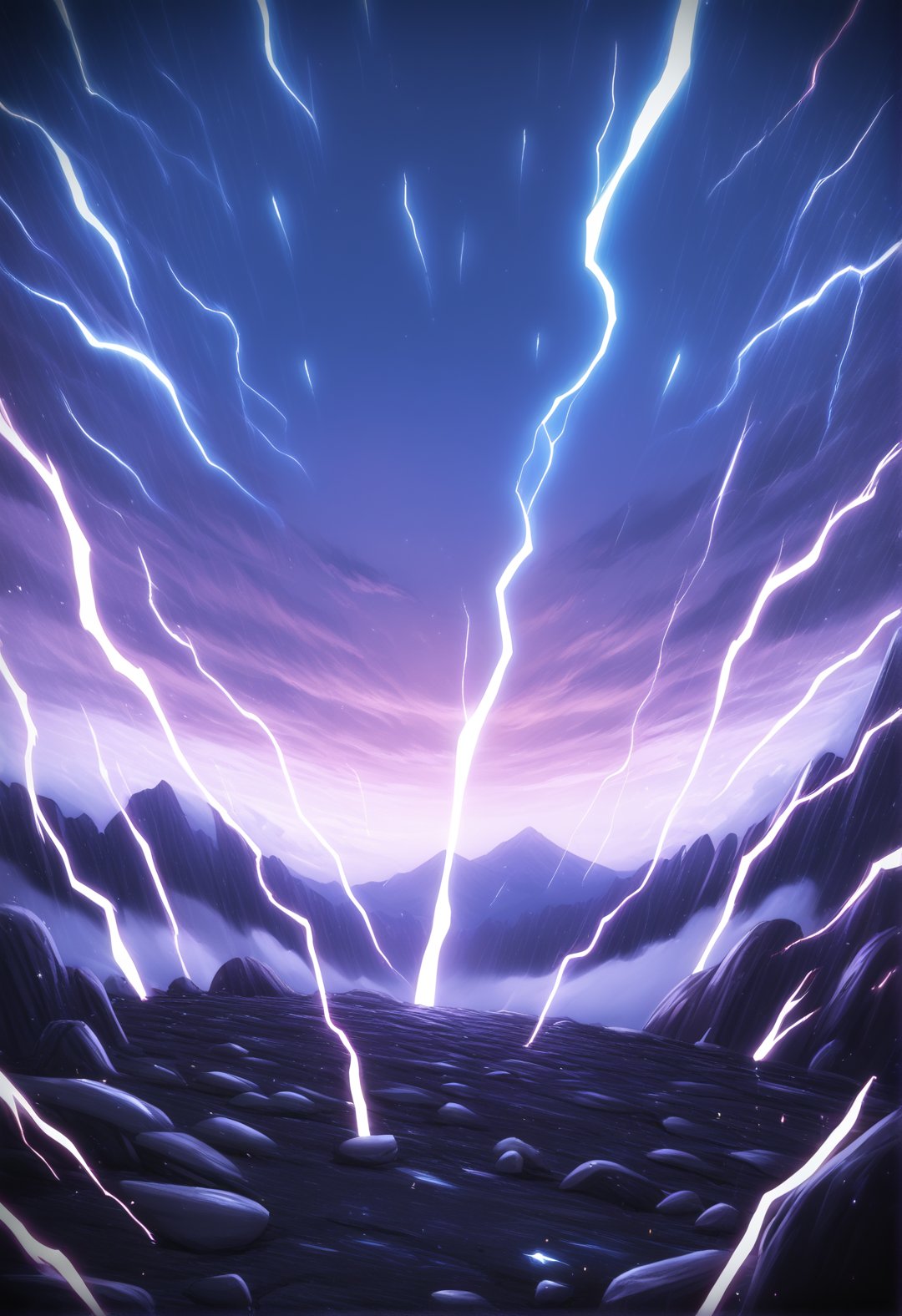 score_7_up, BREAK source_anime, no humans, scenery, light particles, lightning, storm, thunder, debris, debris flying