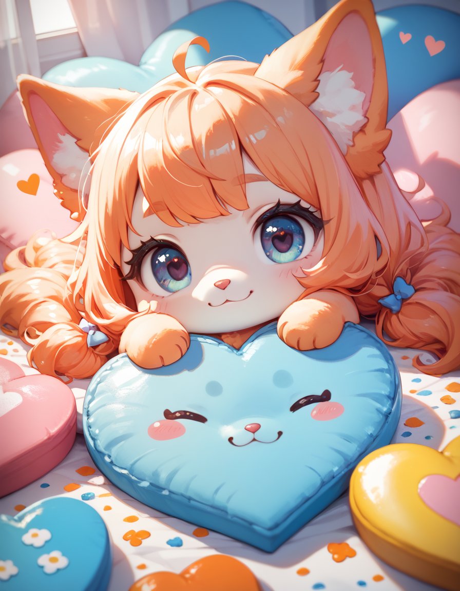 score_9,score_8_up,score_7_up,1girl,solo,A beautiful woman lying in between fluffy colorful Chibi cute creatures, hearts, cute, cuteness overload, chibi, large eyes, vivid colors, adorable, Oil Painting, expressive brushwork, and delicate details,