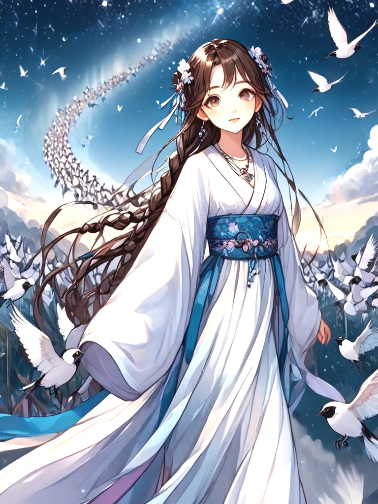 source_anime,  walking on magpie bridge,  birds flock by 鬼畫符 on Tensor.Art