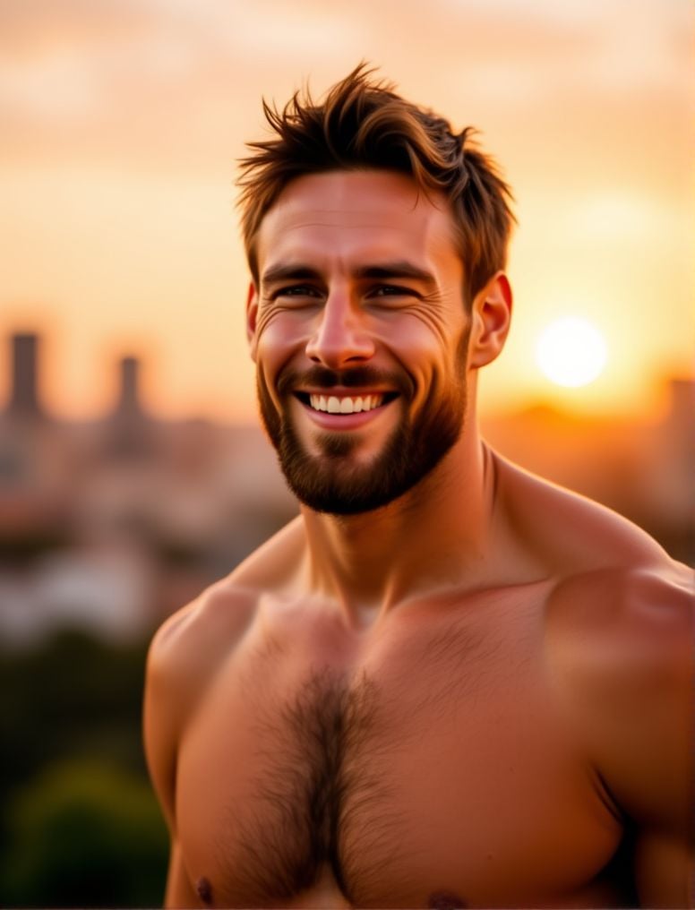 Shaun Hampson ,  In the heart of a bustling city,  under the soft glow of a golden hour sunset by HottiesnHotties on Tenso...