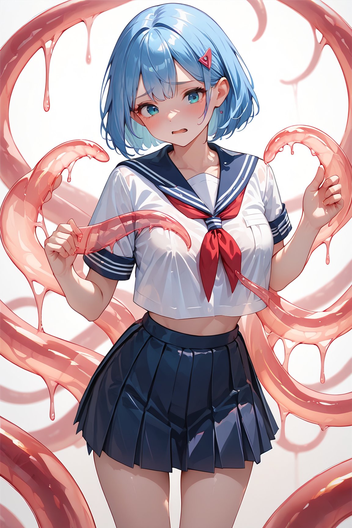 score_9, score_8_up, score_7_up,clear color tentacle, transparent tentacle,1girl,grab,outfit,school uniform, 