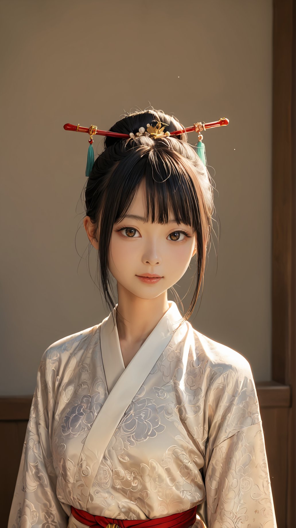 (hanfu:1.4),(score_9,score_8_up,score_7_up),18-year-old chinese hanfu girl,oval face,backlight,chinese hair pin,(cure smile:0.6),upper_body,