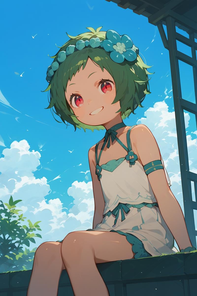 green hair,  short hair,  red eyes on Tensor.Art