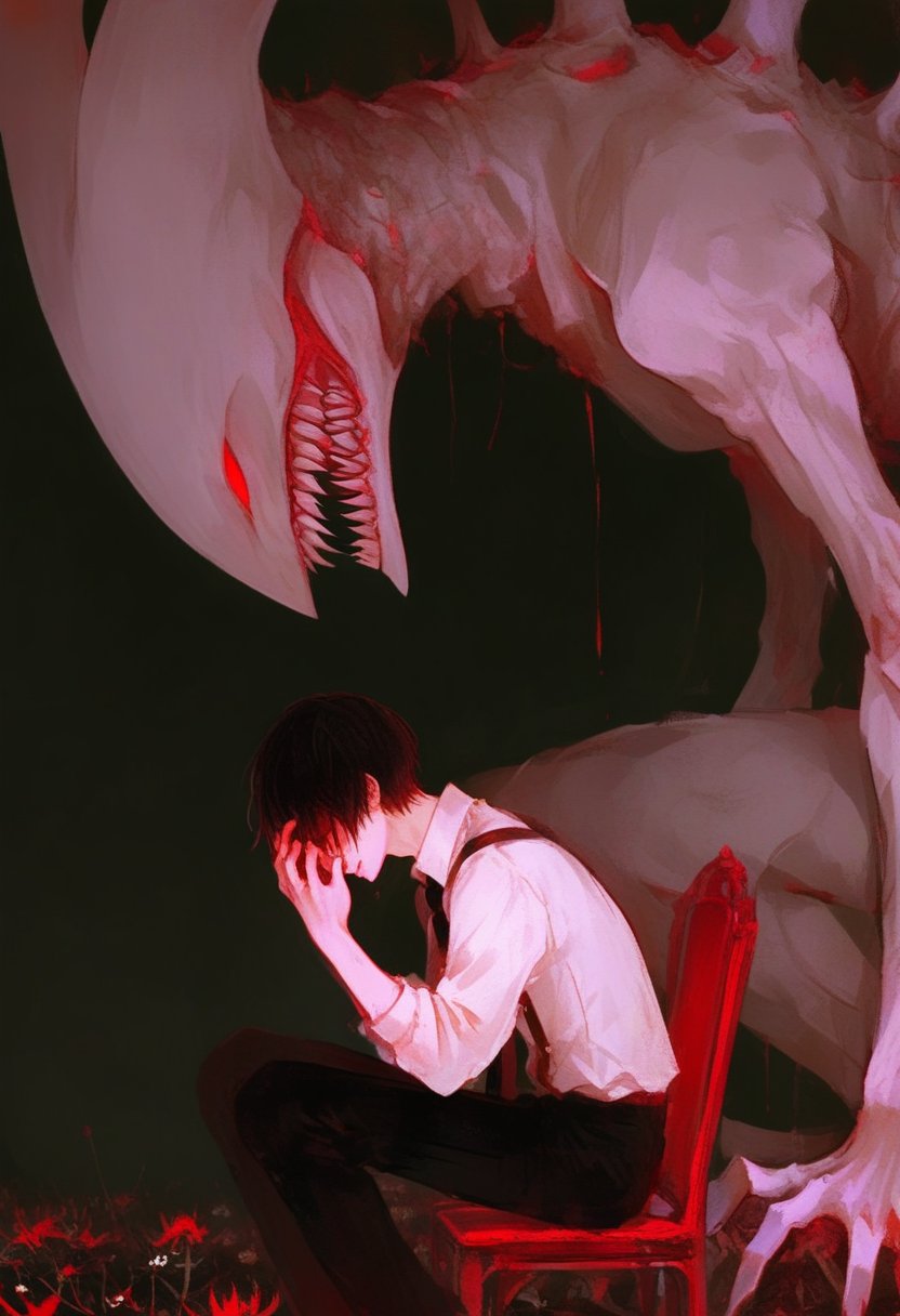 sitting,  black pants,  shirt by silvermoong on Tensor.Art