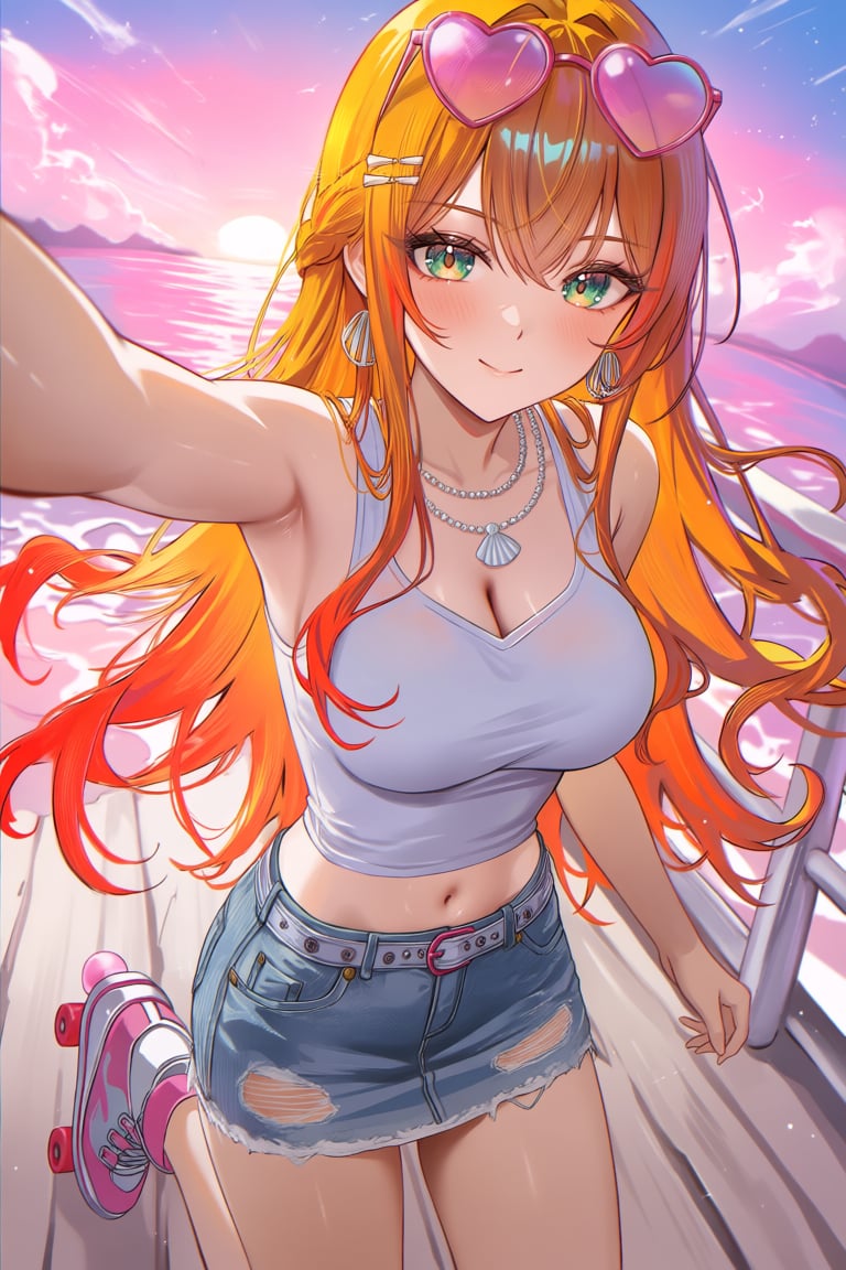 1girl,  beach boardwalk,  pink sunset by Azriaelis on Tensor.Art