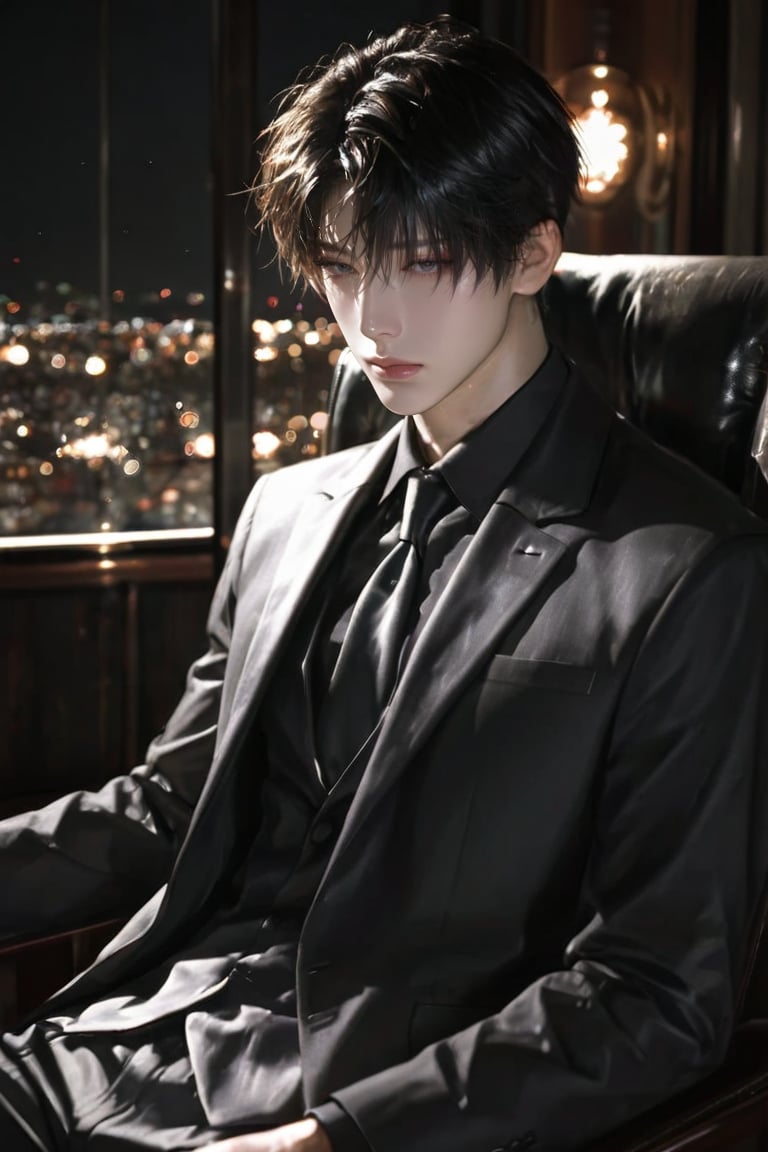 ultra realistic portrait of a handsome mafia man,  black suit,  loosened tie by Soninaa on Tensor.Art