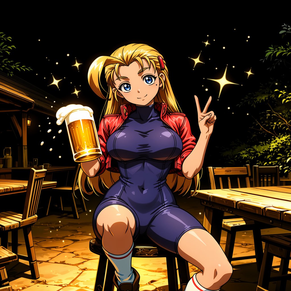 A curvy girl with long slicked‑back blonde hair,  an ahoge,  blue eyes by ArtAIAlchemy on Tensor.Art