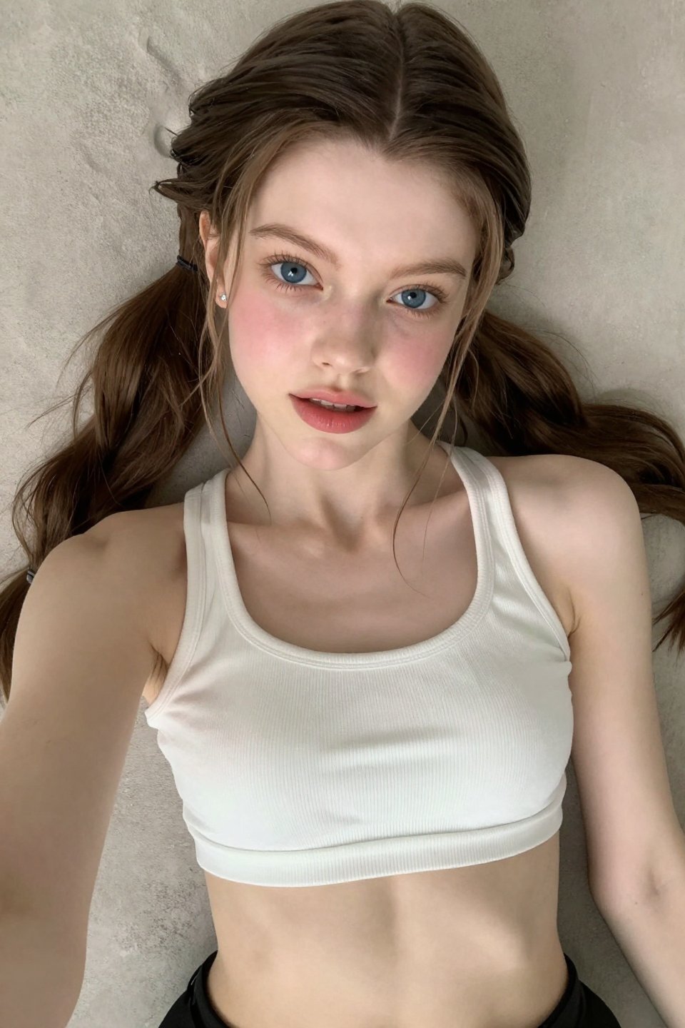 POV High-angle view a beautiful girl,  small breast,  crop top by hina on Tensor.Art