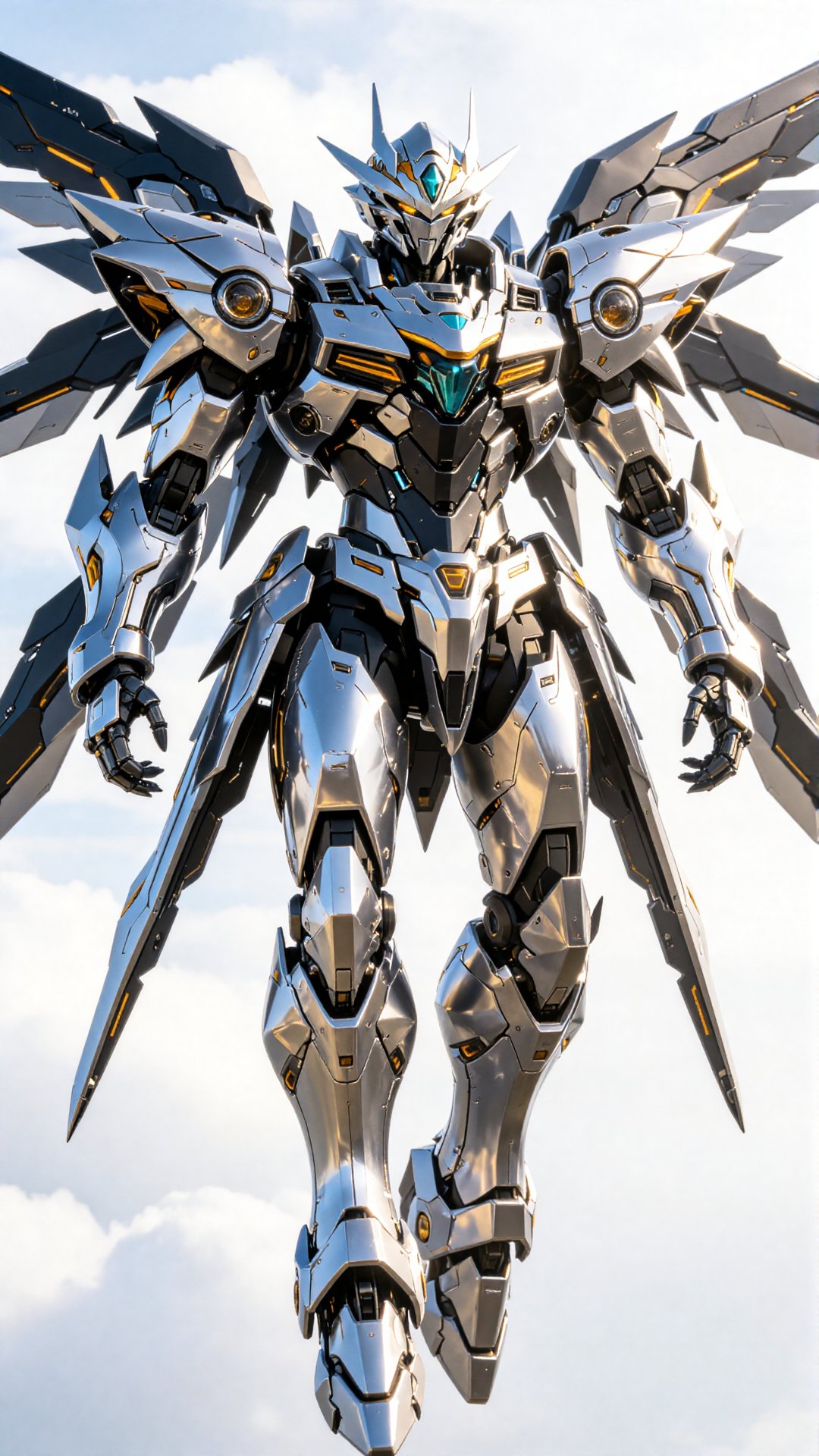 This is a highly detailed,  digital CGI rendering of a futuristic,  silver and black mecha with sharp by Dragon God on Ten...