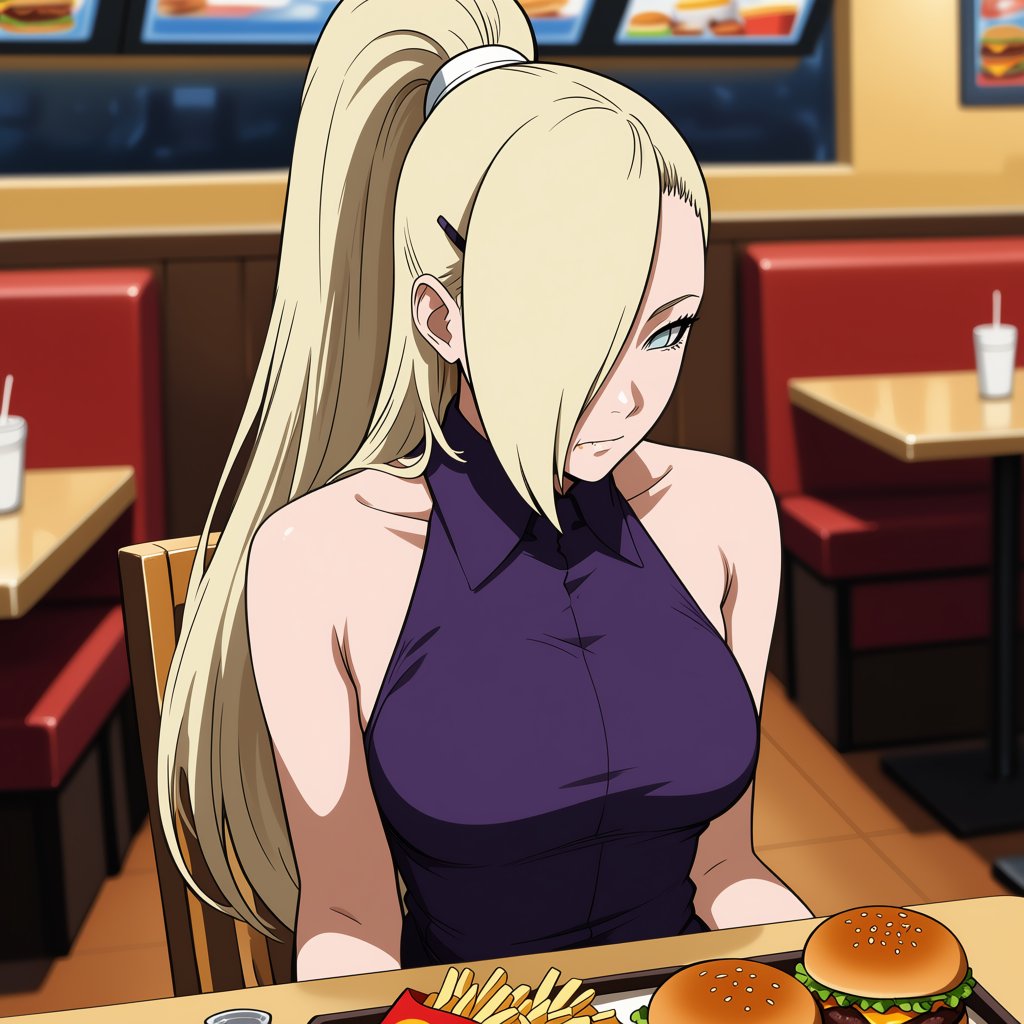Long platinum-blonde hair,  pulled back into a high,  straight by ArtAIAlchemy on Tensor.Art