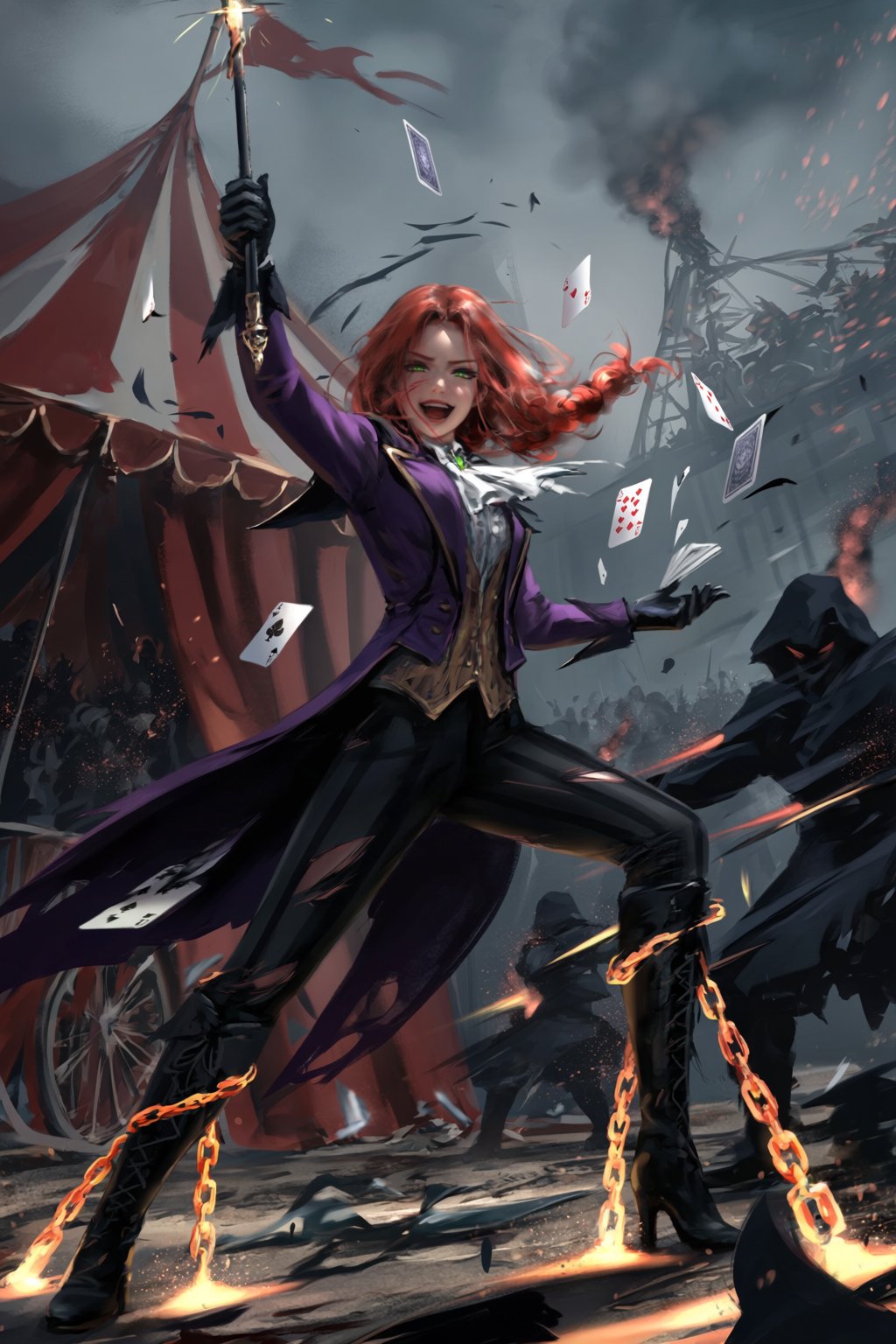 @wl0p,  @wlop,  A stylized combat illustration depicts a cheerful-looking magician turned deadly serious in the middle of...