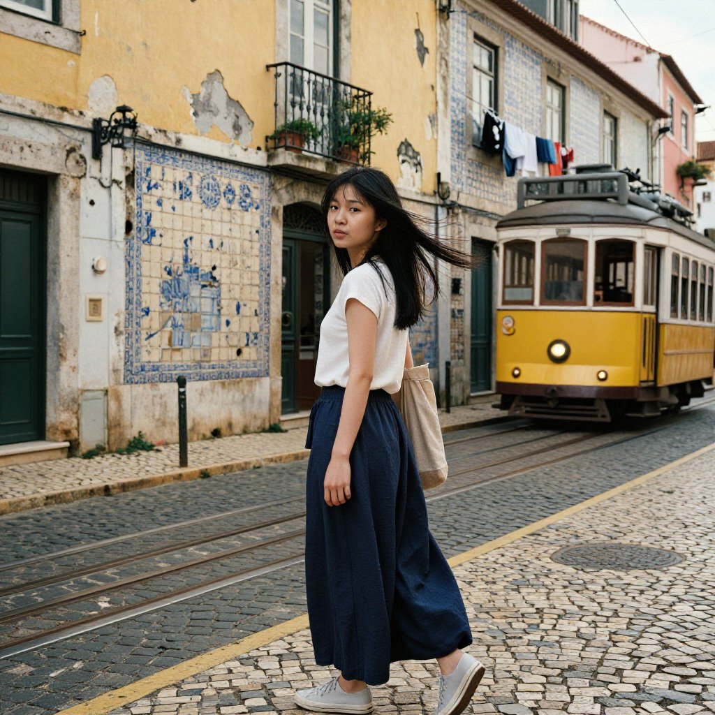 Ultra-realistic young Asian woman,  approximately 22–26 years old,  three-quarter side view with slight head turn toward c...