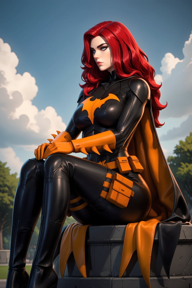 Long,  wavy and very voluminous crimson red hair,  sculpted and defined Caucasian features by ArtAIAlchemy on Tensor.Art