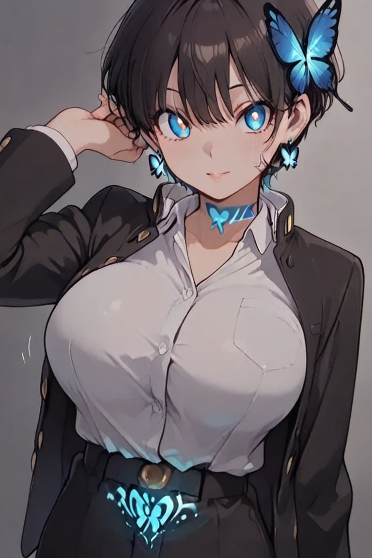 Kiyoka-chan,  blue glowing earrings,  tattoo on clothing boyish by らび@kiyoka_succubus on Tensor.Art