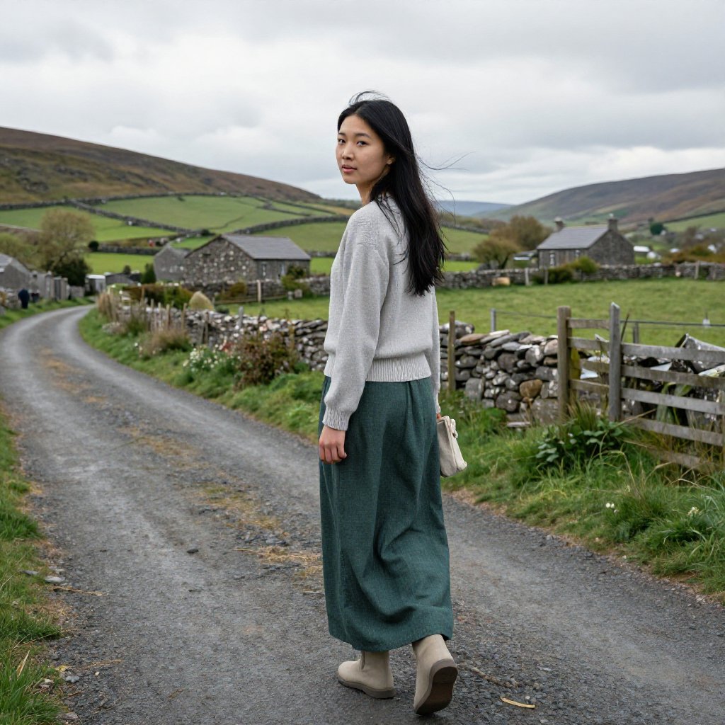 Ultra-realistic young Asian woman,  approximately 22–26 years old,  three-quarter side view with slight head turn toward t...