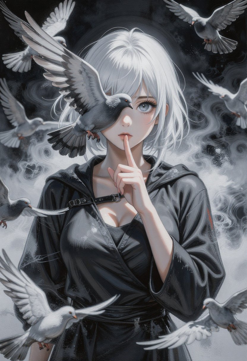An Acrylic style painting that is expressive,  gives it a dynamic and emotional quality. Anime art of a stylized portrait...
