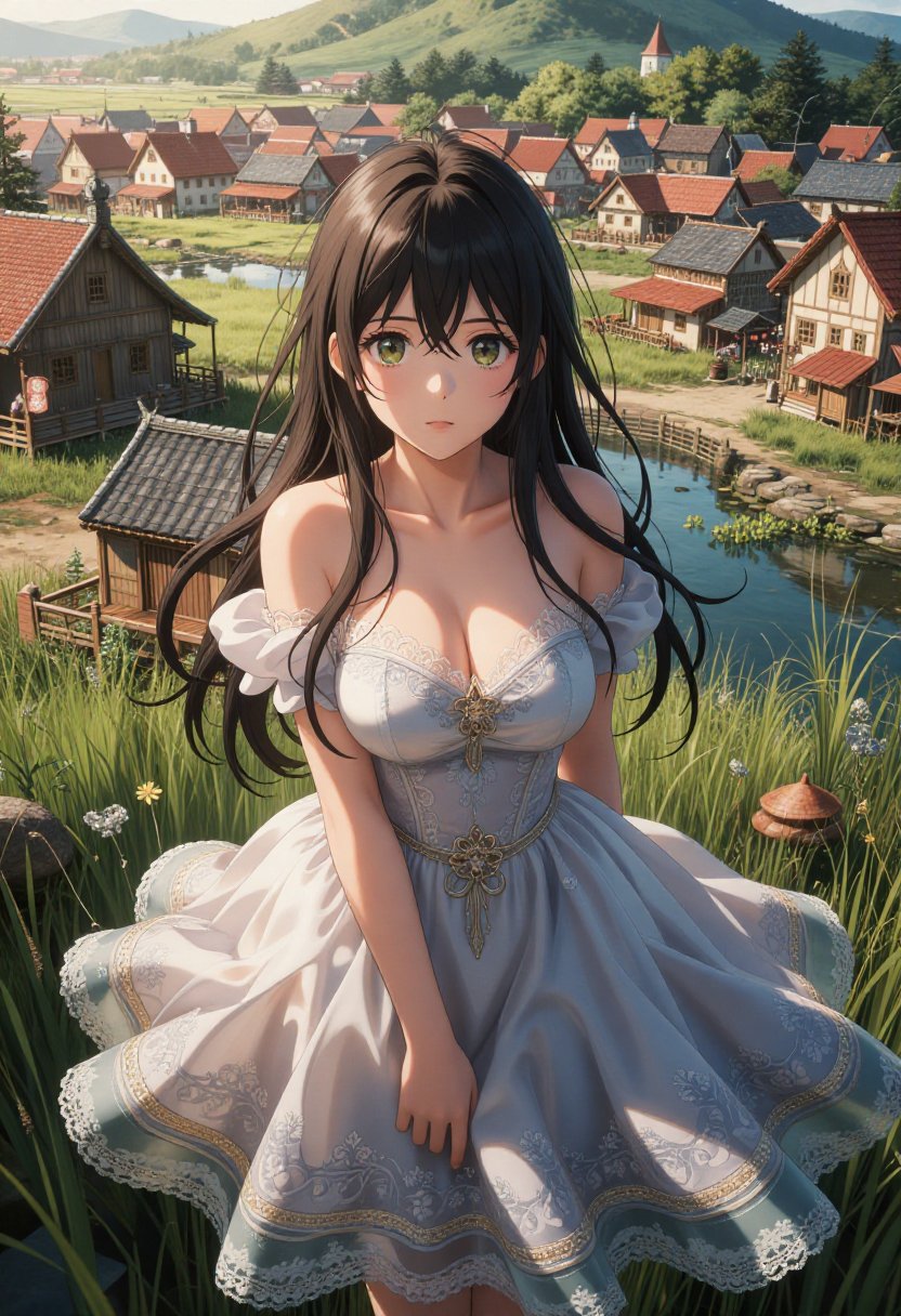anime style,  2d,  An atmospheric anime of a beautiful woman wearing etheral dresss by riiwa on Tensor.Art