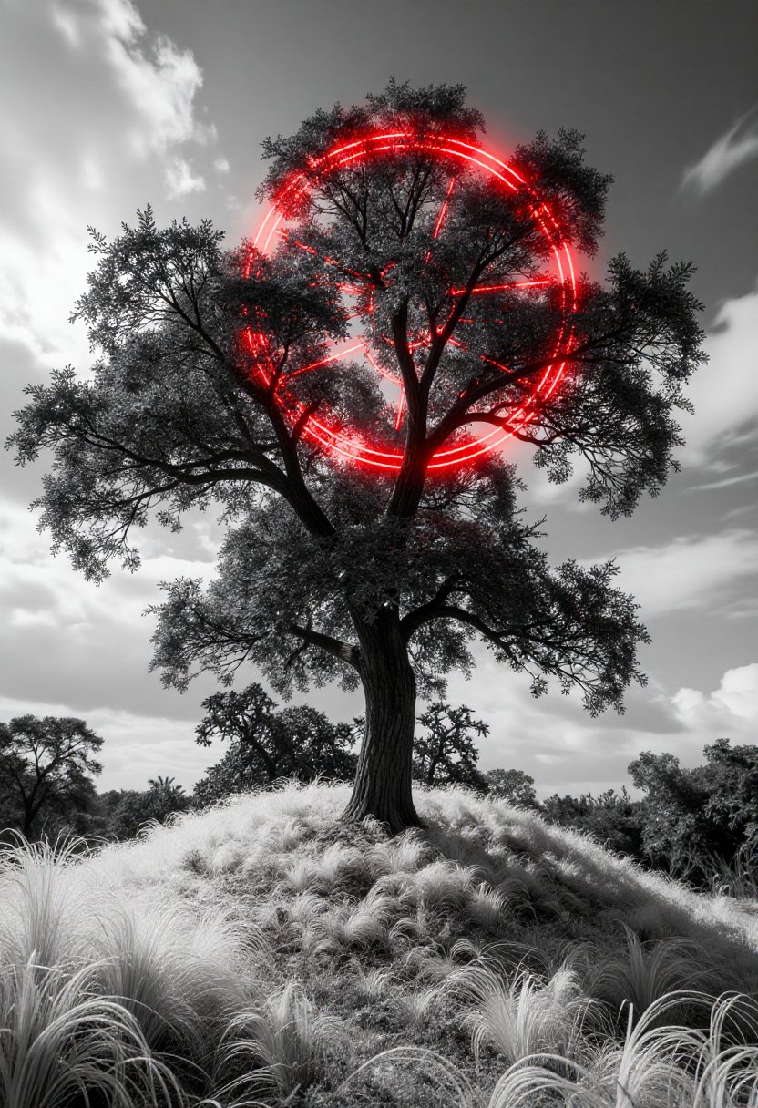 Abstract,  white fleecy hill,  sprawling black and white tree by riiwa on Tensor.Art