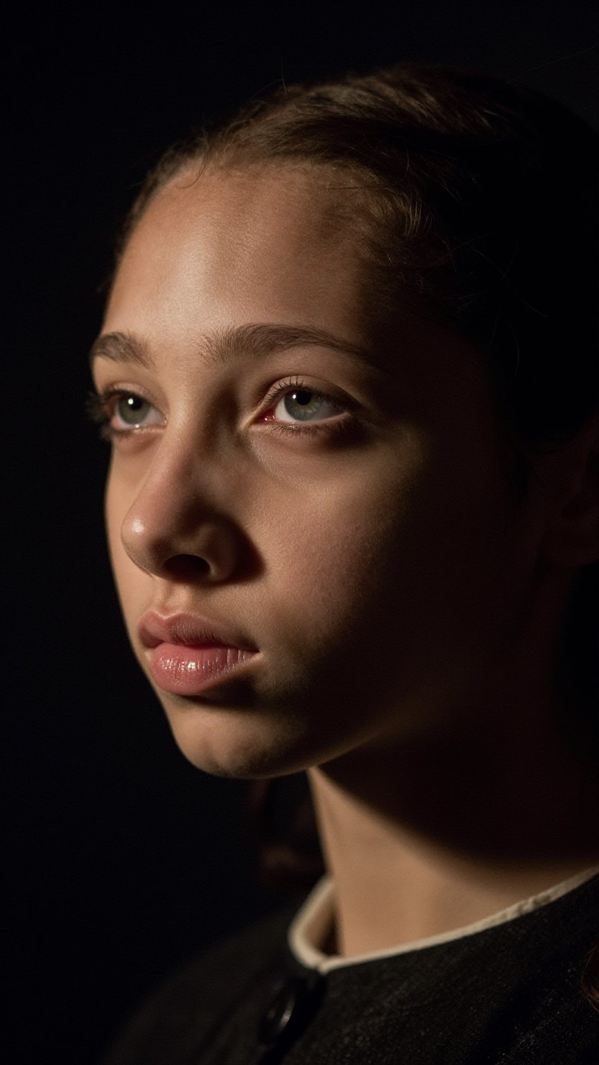 Close up of the girl 's portrait,  Rembrandt lighting,  dark background by AI factory on Tensor.Art
